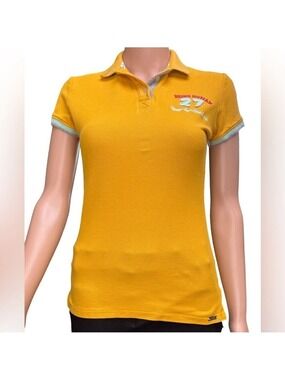 Women's Mustard 3 button placket Cotton short sleeve Polo Shirt XS
